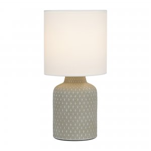 Серо-белая керамическая настольная лампа с абажуром цилиндр «Sabrina»