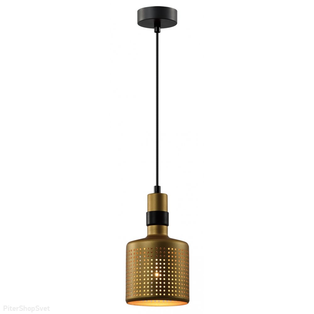 Чёрно-золотой подвесной светильник цилиндр с дырочками «Betty» 4108-201
