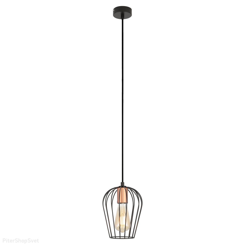 Чёрно-медный подвесной светильник с абажуром клетка «Atena» 5063-201