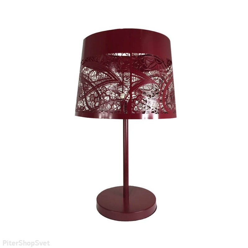 Бордовая настольная лампа с лазерным узором «Карвед» 39107.04.12.01C