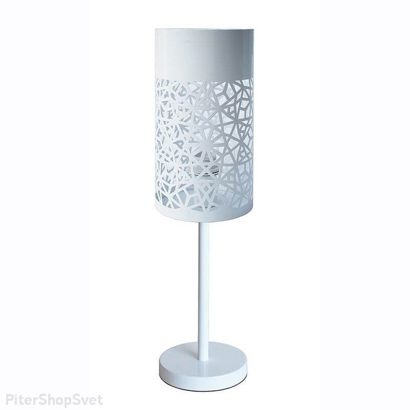 Белая настольная лампа с металлическим плафоном цилиндр «Карвед» 39302.04.09.01F