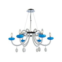 Люстра из стали со стеклянными вставками синего цвета SP 014/8S (Cromo/Azul)