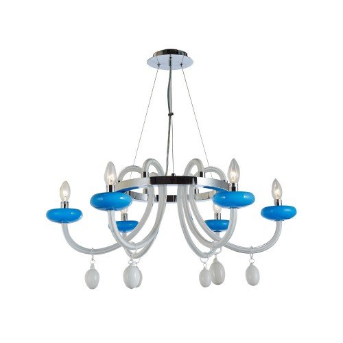 Люстра из стали со стеклянными вставками синего цвета SP 014/8S (Cromo/Azul) SieteColores