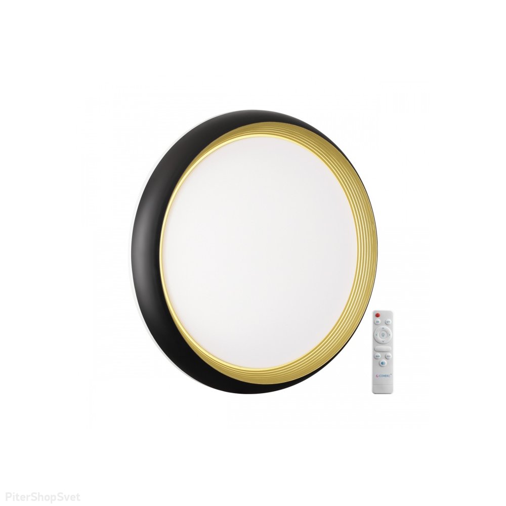 Чёрно-золотой круглый потолочный светодиодный светильник 70Вт 3000-6000К с пультом «TOFIQ BLACK» 7651/EL