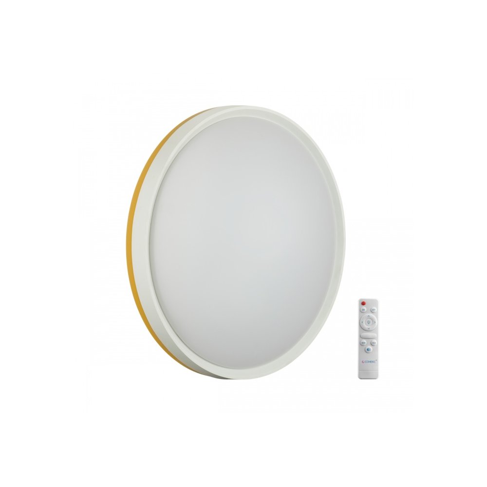 Бело-жёлтый круглый потолочный светодиодный светильник 70Вт с пультом «KEZO YELLOW» 7709/EL