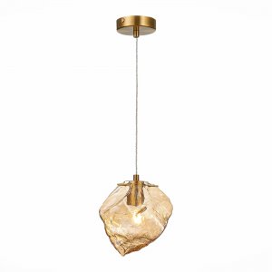 Подвесной светильник цвета латуни с янтарным плафоном «Portici»