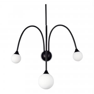 Чёрный настенный трёхрожковый светильник с белыми плафонами шар «VIVE»