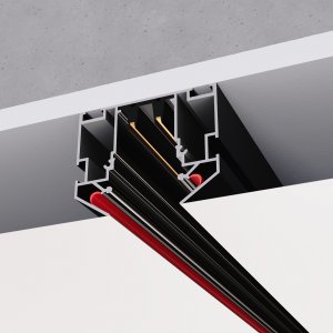 3м чёрный шинопровод встраиваемый в натяжной потолок, заглушки в комплекте «SKYLINE 220»