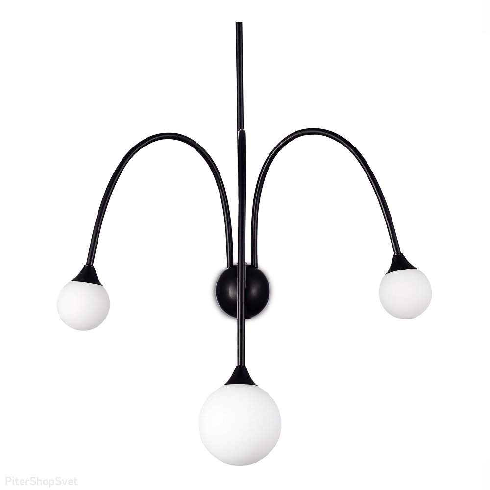 Чёрный настенный трёхрожковый светильник с белыми плафонами шар «VIVE» SL1187.401.03
