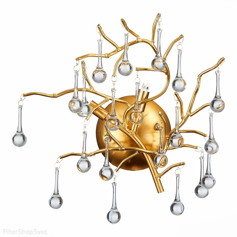 Золотистое настенное бра ветви с подвесками капли «Anzio» SL1651.201.02