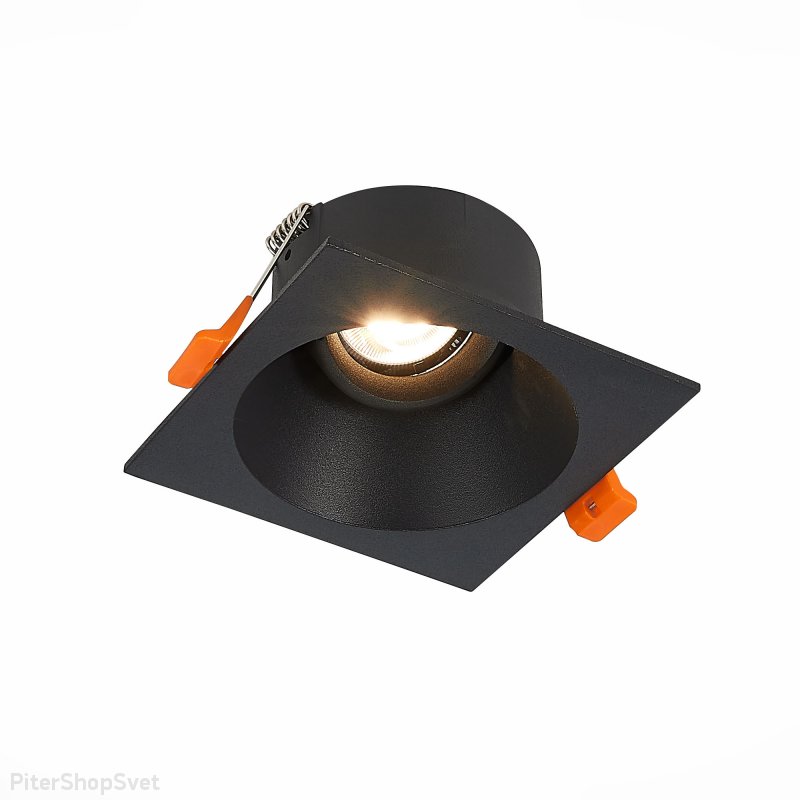 Квадратный чёрный поворотный встраиваемый светильник ST207.418.01