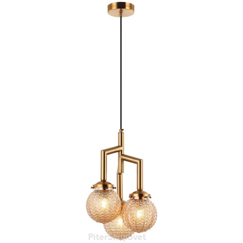 Тройной подвесной светильник золотого цвета с янтарными плафонами «Grozde» 2133/05/03P