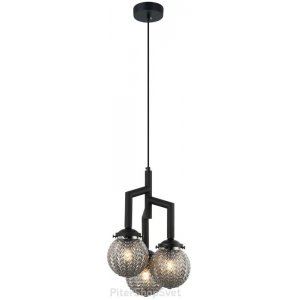 Чёрный тройной подвесной светильник с дымчатыми шарами «Grozde»