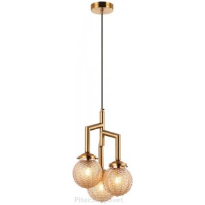 Тройной подвесной светильник золотого цвета с янтарными плафонами «Grozde»