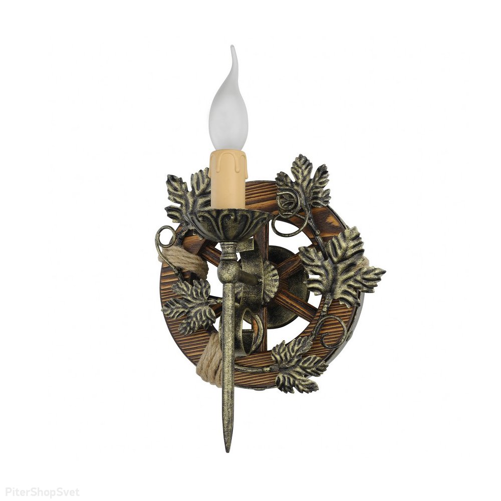 Настенный светильник факел на деревянном колесе канада-1