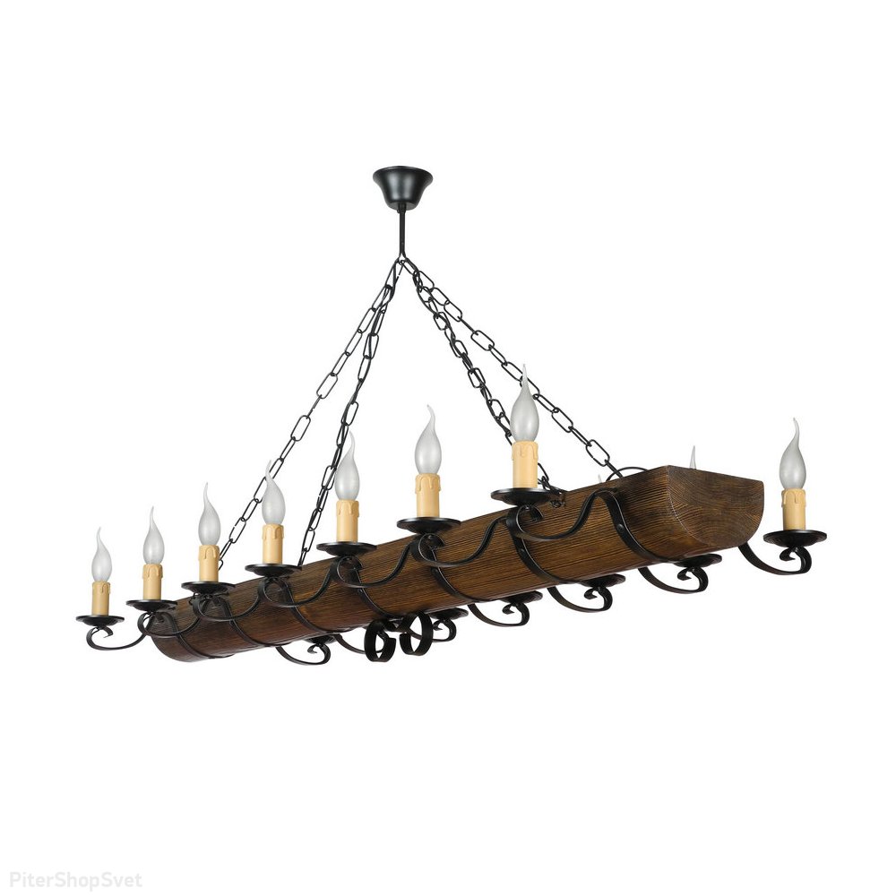 Деревянная потолочная люстра со свечами Ладья-14