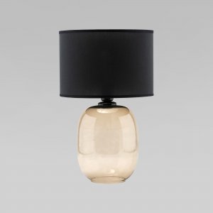 Настольная лампа с янтарным основанием и чёрным абажуром цилиндр