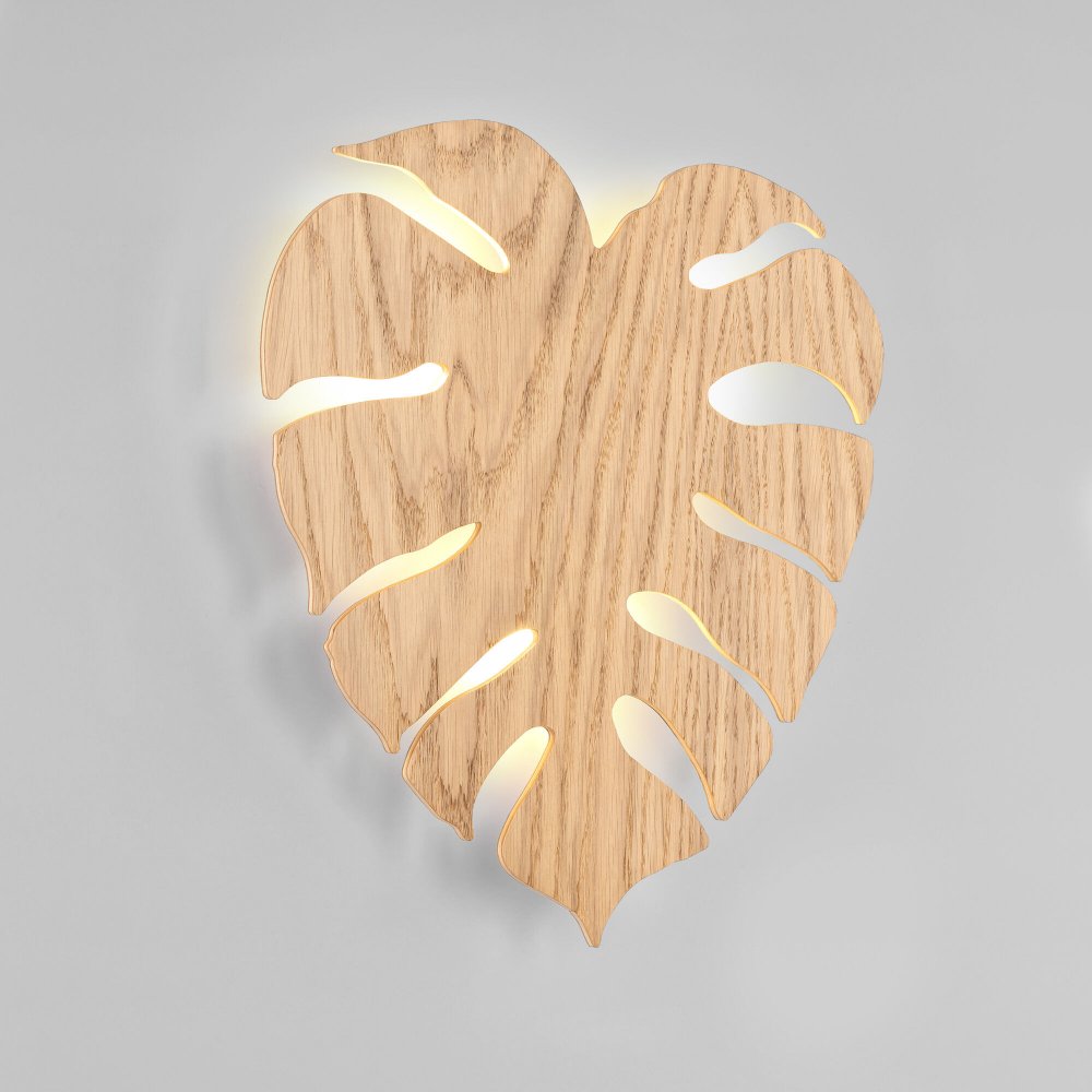 Деревянный настенный светильник подсветка лист «Monstera» 5422