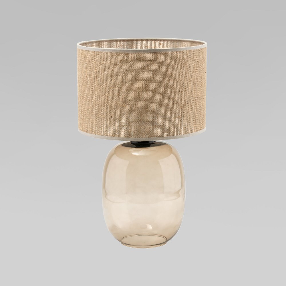 Настольная лампа с янтарным основанием и бежевым абажуром цилиндр 5986 Melody