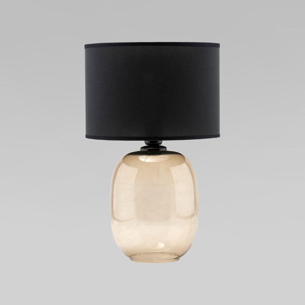 Настольная лампа с янтарным основанием и чёрным абажуром цилиндр 5988 Melody