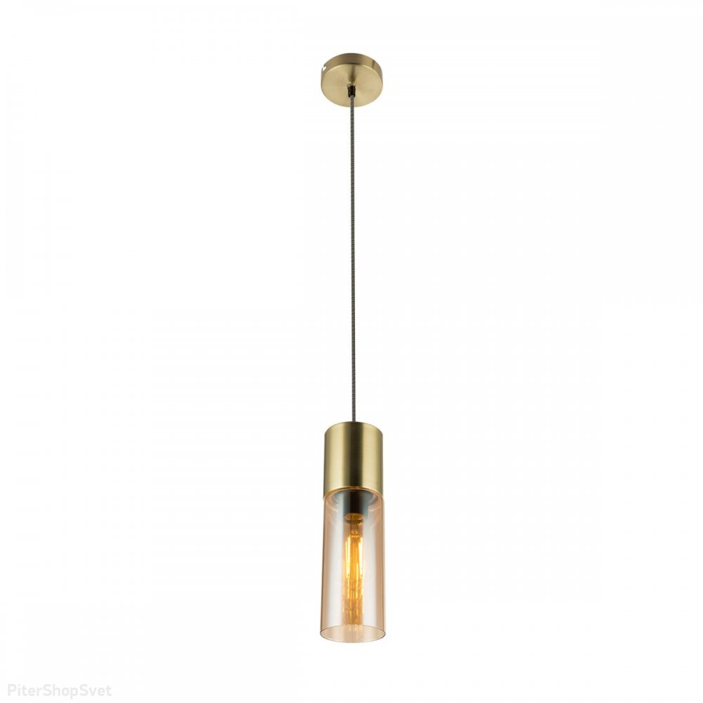 Подвесной светильник с янтарным плафоном цилиндр «Ilene» TL1628H-01GD