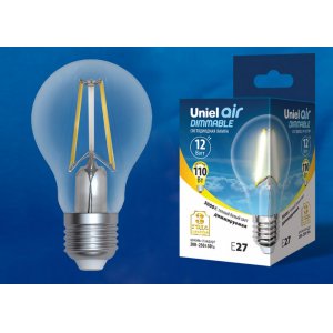Диммируемая лампа Е27 12Вт 3000К прозрачная груша «Air dimmable»
