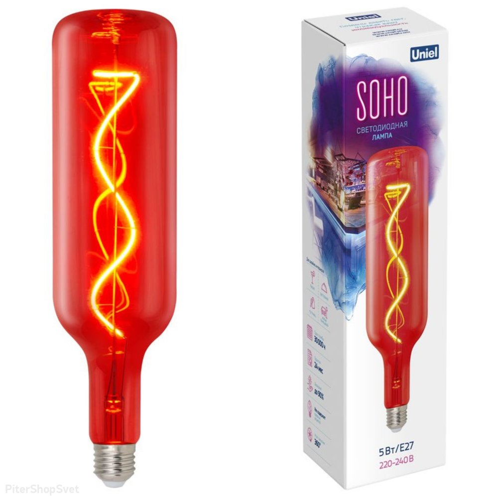 Красная лампочка в форме бутылки Е27 5Вт «SOHO» LED-SF21-5W//E27/CW RED GLS77RD