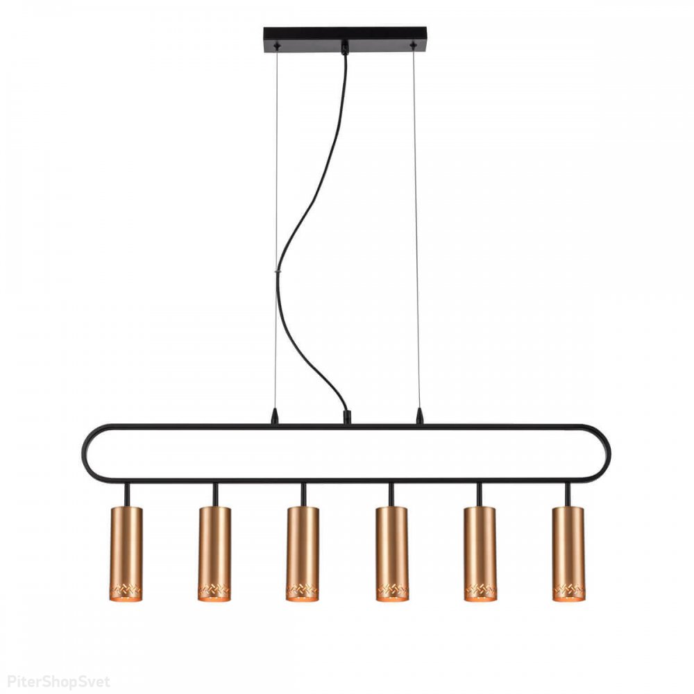 Длинная люстра с шестью золотыми цилиндрическими плафонами «Brio» VL5794P06