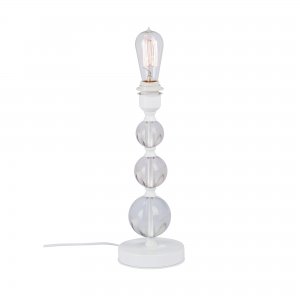Белая настольная лампа с шарами на основании и открытой лампой