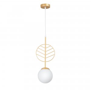 Подвесной светильник золотого цвета с белым шаром Ø15см