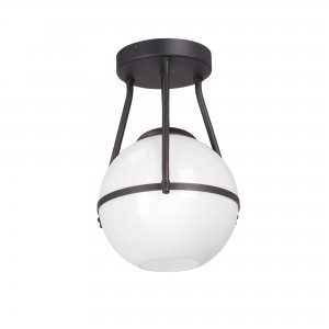 Чёрный потолочный светильник с белым плафоном шар