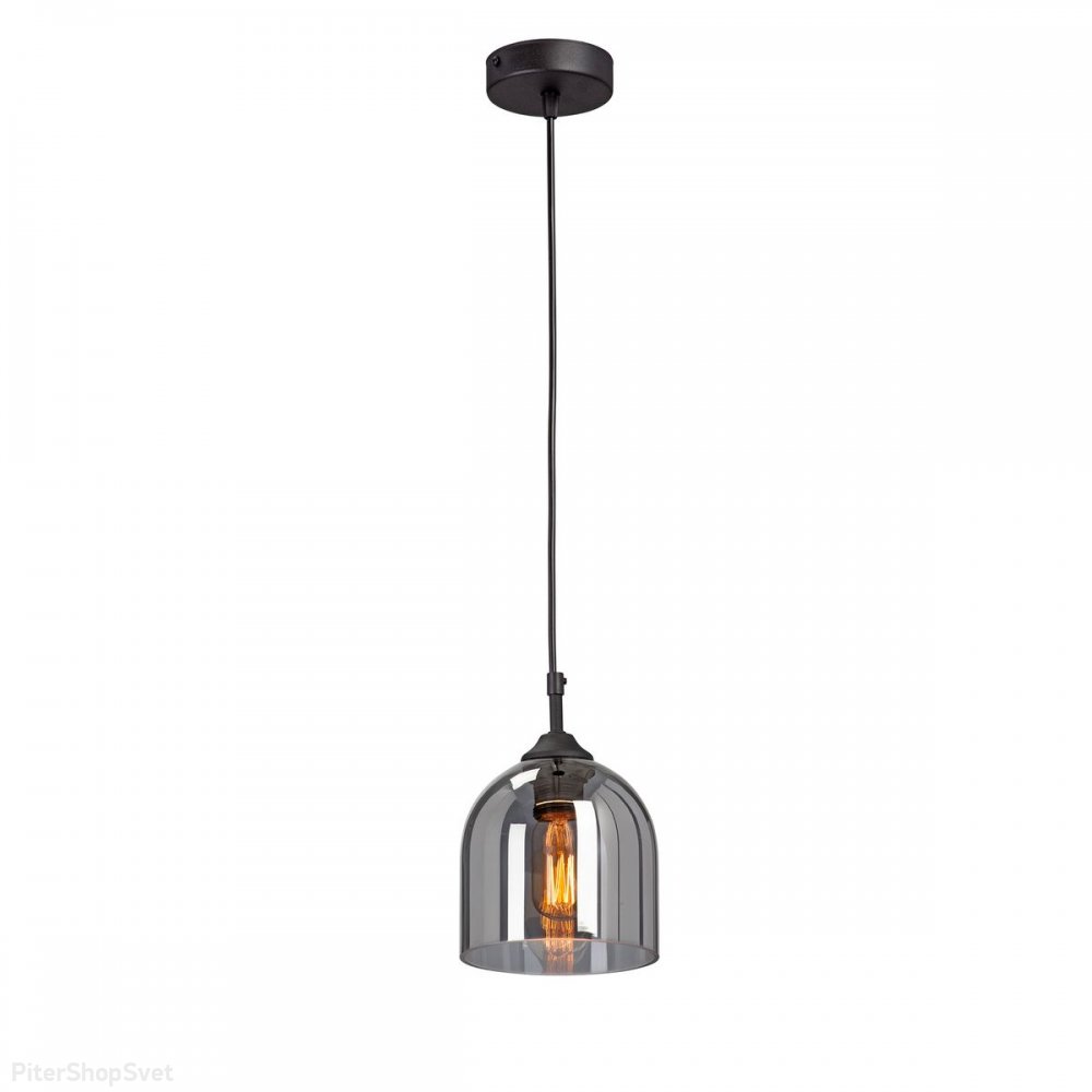 Чёрный подвесной светильник с дымчатым плафоном V2949-1/1S