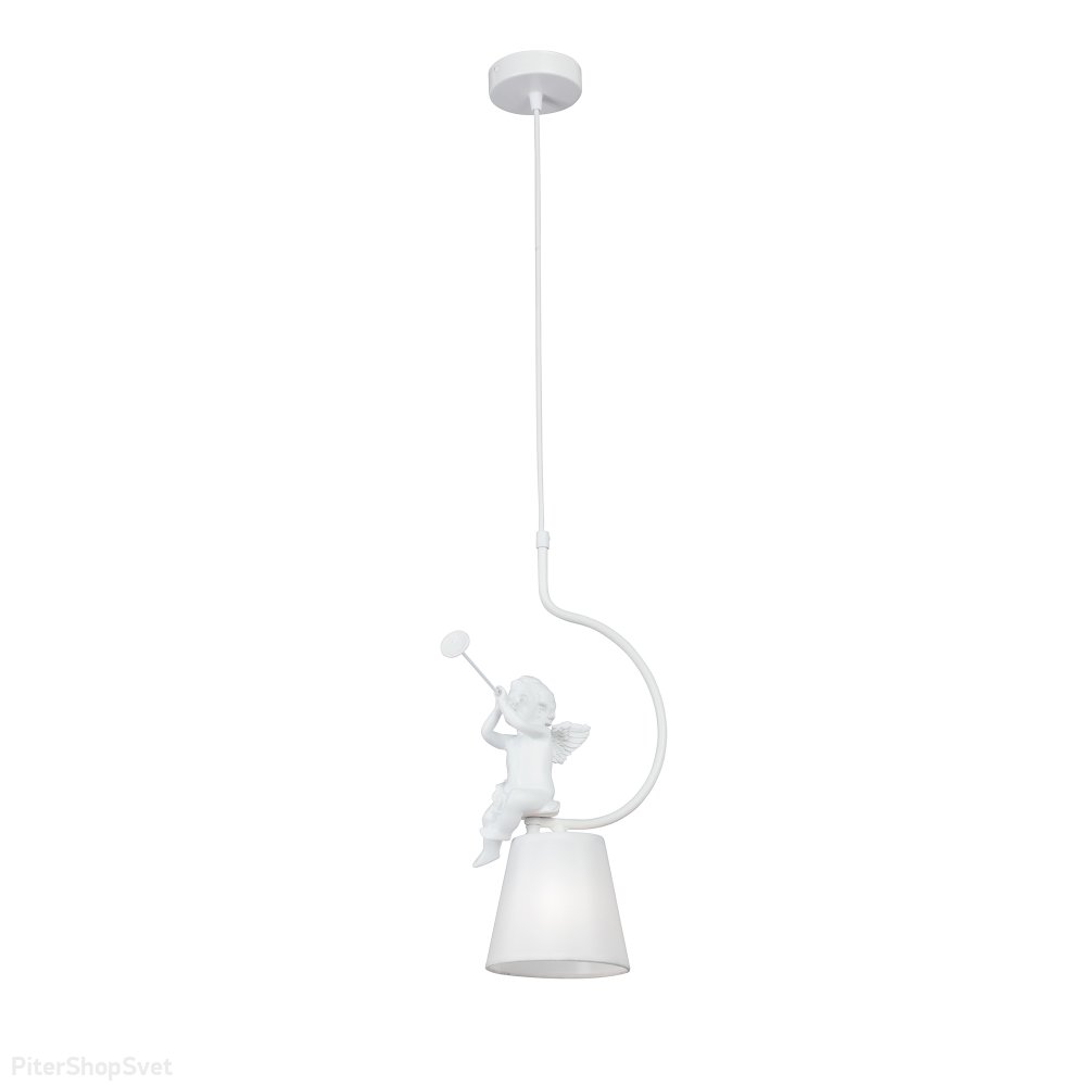 Белый подвесной светильник с ангелом, играющем на трубе V2972-0/1S