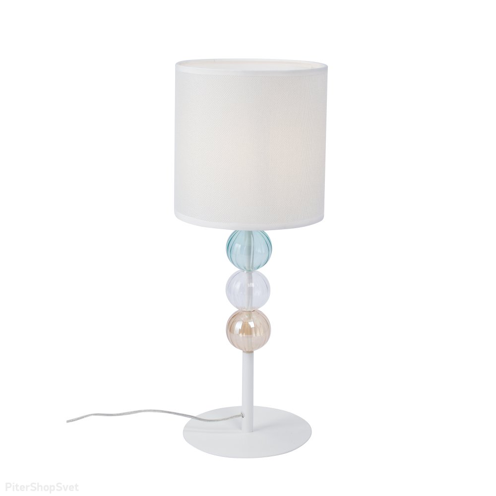 Белая настольная лампа с цилиндрическим абажуром и цветными шариками на основании V2996-0/1L
