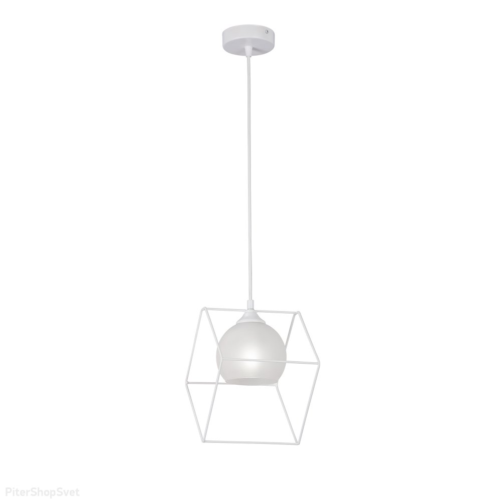Белый подвесной светильник с плафоном в кубе V3789-0/1S