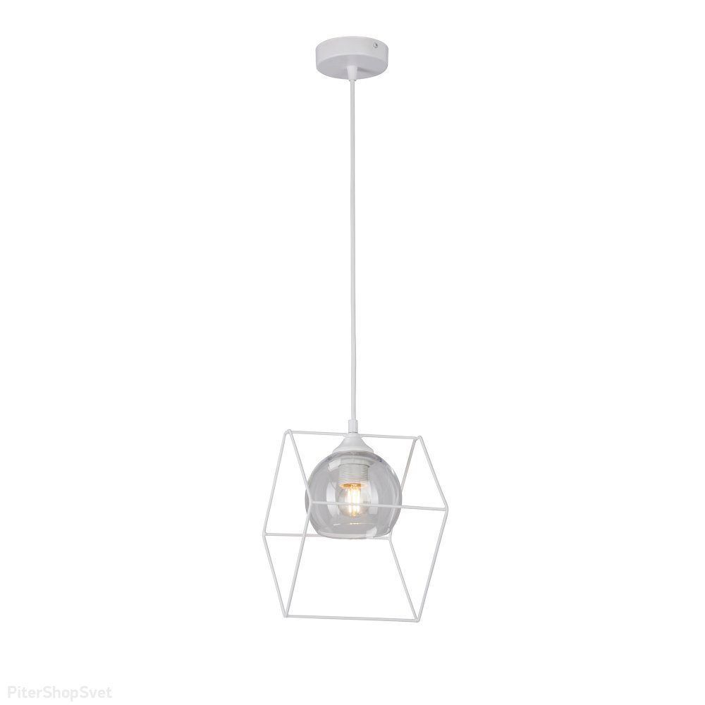 Белый подвесной светильник с плафоном в кубе V4736-0/1S