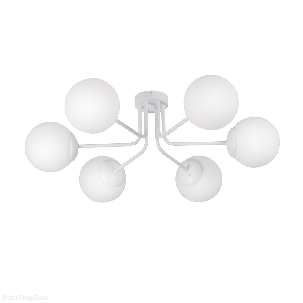Белая шестирожковая потолочная люстра с шарами V4995-0/6PL