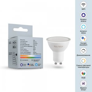 Умная диммируемая светодиодная лампочка GU10 5,5Вт 2700-6500К + RGB «Wi-Fi bulbs»