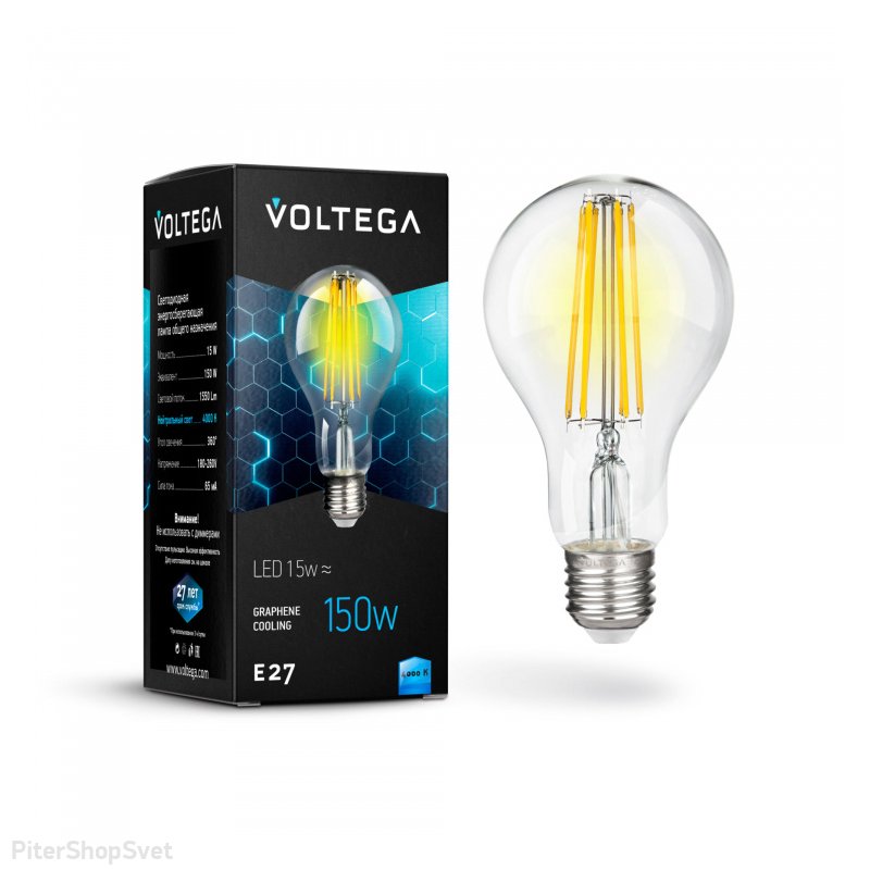 Лампочка Е27 15Вт 4000К прозрачная груша «General purpose bulb» 7103