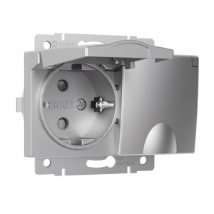 Двойная розетка IP44 с заземлением, крышкой и шторками (серебряный)