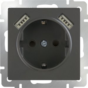 Розетка с заземлением, шторками и USBх2 серо-коричневая WL07-SKGS-USBx2-IP20