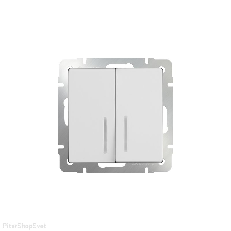 Выключатель двухклавишный проходной с подсветкой белый WL01-SW-2G-2W-LED
