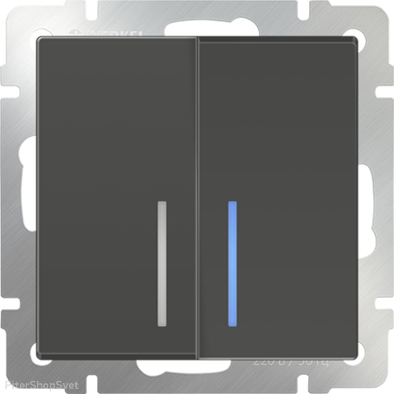 WL07-SW-2G-2W-LED/Выключатель двухклавишный проходной с подсветкой (серо-коричневый)