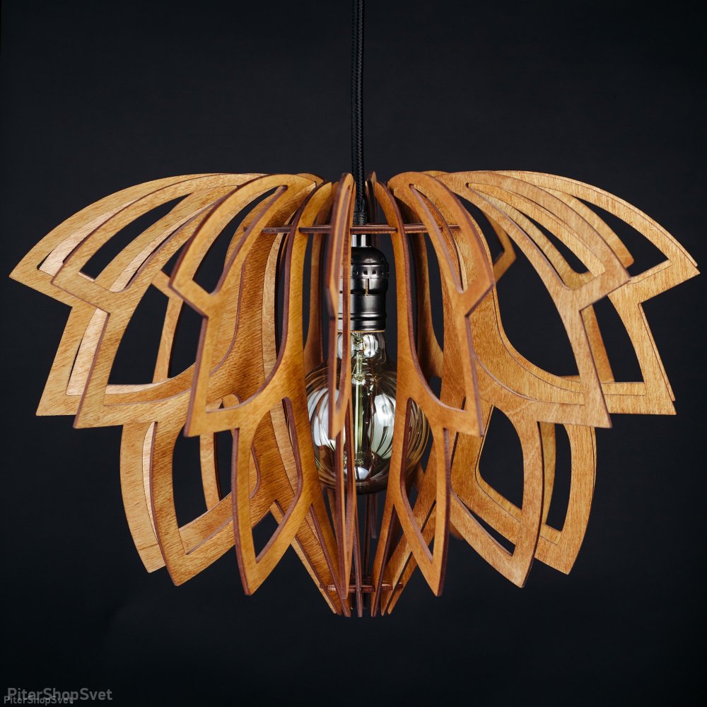 Деревянный подвесной светильник вишня 40см «Лотос» 0325vi