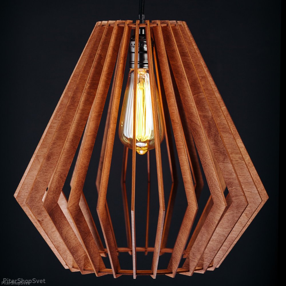 Деревянный подвесной светильник клетка 35см цвета махагон «Кристалл» 0535mx
