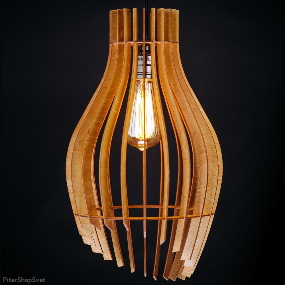 Деревянный подвесной светильник клетка цвета вишня «Вайнлайт» 0745vi