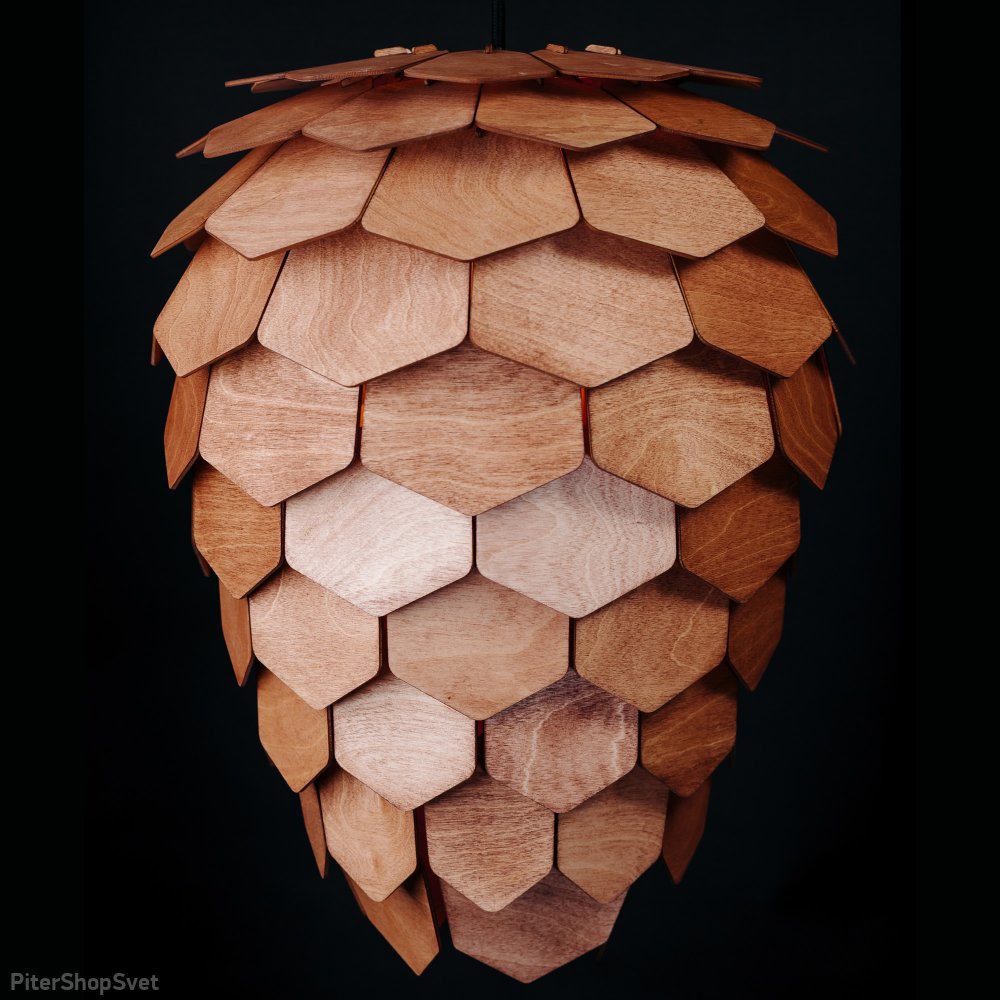 Деревянный подвесной светильник шишка d32см, цвет махагон «Пикеа» 1440mx
