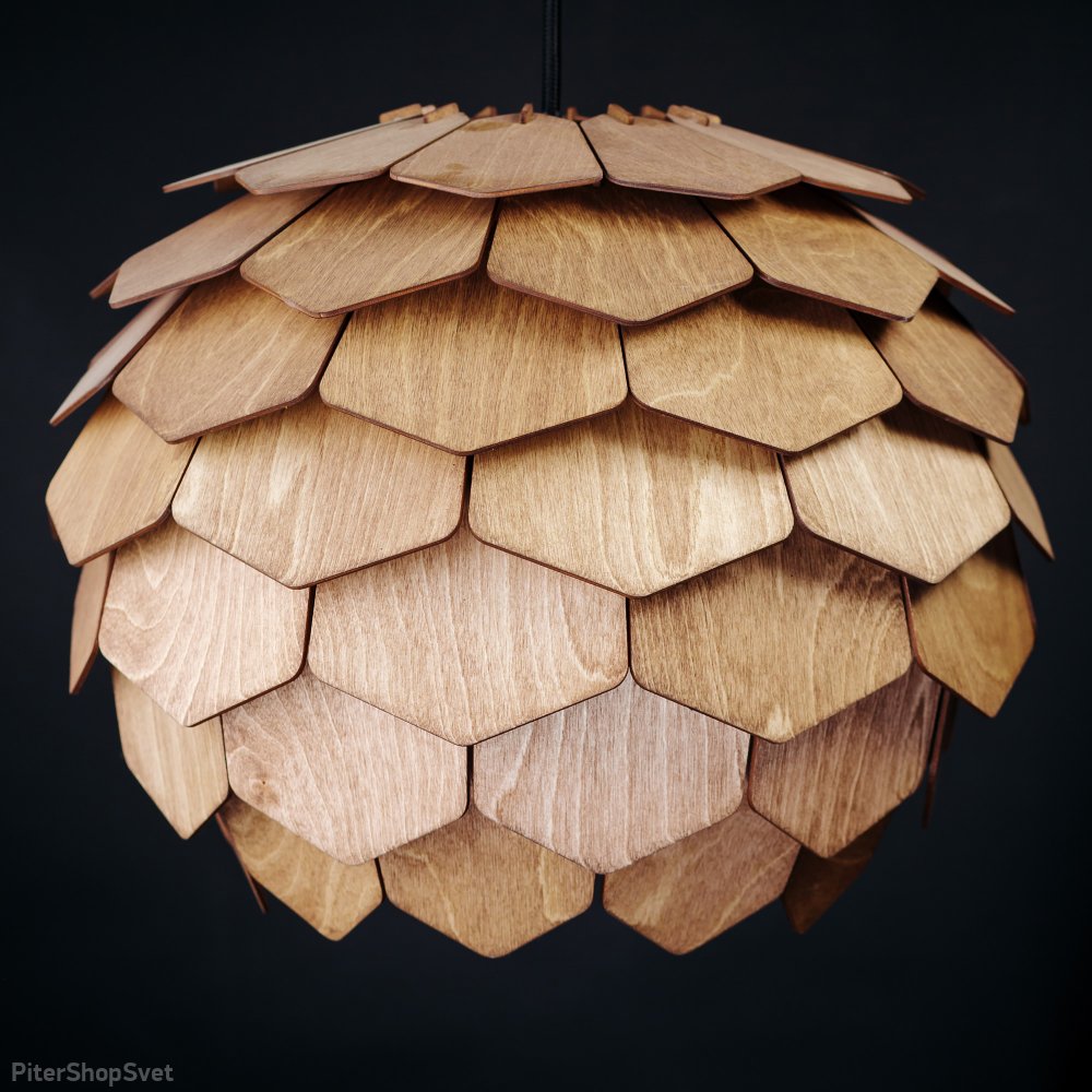 Деревянный подвесной светильник шишка 40см орех «Астеко» 1340b
