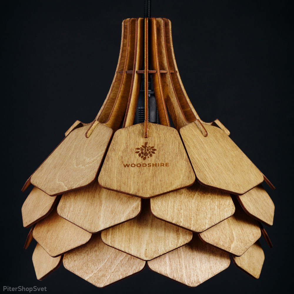 Деревянный подвесной светильник орех 25см «Далия» 1235b